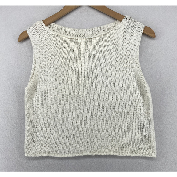 EILEEN FISHER Sweater XS Cotton Nubble Tape Yarn Vest Tank Boat Neck White VTG - Picture 1 of 9